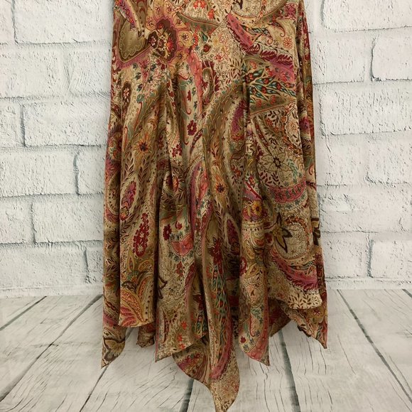 Lauren Ralph Lauren Paisley Silk Dress Size 12 Sleeveless Scarf Hem V-neck Boho - Picture 4 of 10